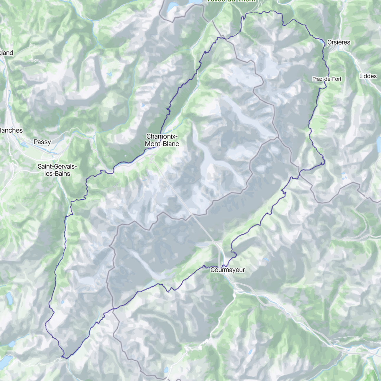The route overlaid on a terrain map.